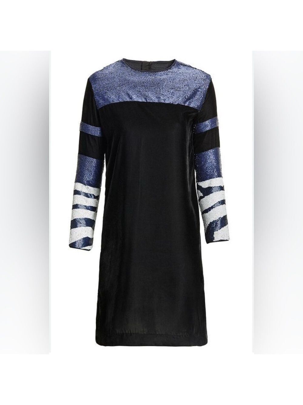 H&M Studio navy beaded sequin velour velvet dress Size 6 embellished Party Gala